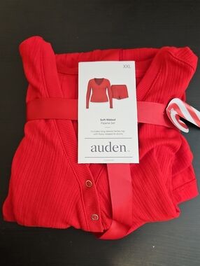 Auden Red Soft Ribbed Pajama Set